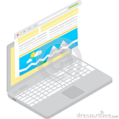 Page error website fail 3d laptop computer icon Vector Illustration