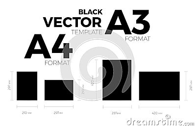 A3 and A4 page format black vector eps10 template. vertical and horizontal orientation Vector Illustration