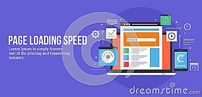 Page loading speed concept - seo analysis. Vector banner. Vector Illustration