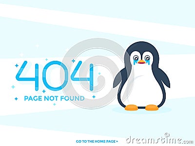 404 page not found with crying pinguin, vector Vector Illustration