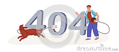 404, Page not Found error, access failure, internet disconnection concept. Wrong web-site problem, funny unloaded Vector Illustration