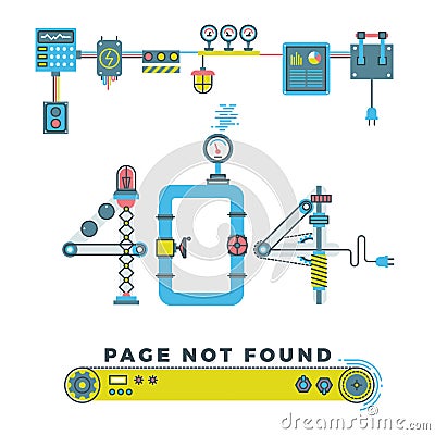 Page not found error 404 vector concept with robots and machinery Vector Illustration