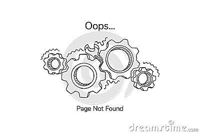 Page not found template for website. Non-working gears. Broken mechanism with a wrench vector illustration. Jammed mechanism Vector Illustration