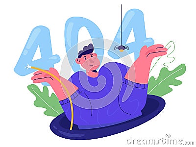 Page Not Found, website maintenance or error 404. A man shrugs and looks out of the pit. Flat vector illustration Vector Illustration