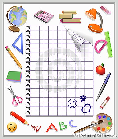 Page of a notebook and tooling Vector Illustration