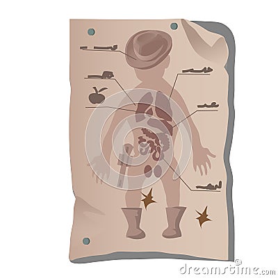 Page from old medical books with human silhouette Vector Illustration