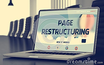 Page Restructuring on Laptop in Conference Hall. 3d Stock Photo