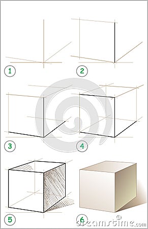 Page shows how to learn step by step to draw cube. Vector Illustration