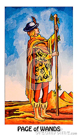 Page of Wands Tarot Card Original, Innovative and Inventive Stock Photo