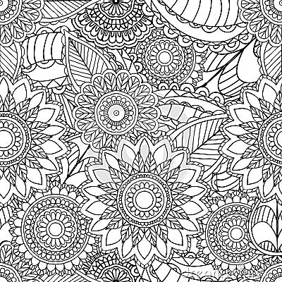 Pages for adult coloring book. Hand drawn artistic ethnic ornamental patterned floral frame in doodle. Vector Illustration