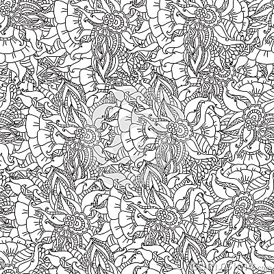 Pages for adult coloring book. Hand drawn artistic ethnic ornamental patterned floral frame in doodle. Vector Illustration