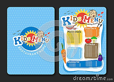 2 pages Kids menu design with vegetable for restaurant Vector Illustration