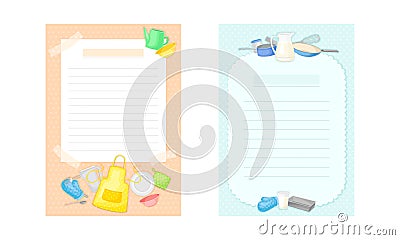 Pages for recipe entries set. Kitchen book lined paper for adding your own recipe cartoon vector illustration Vector Illustration