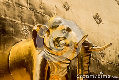 Pagoda with Golden elephant statue, Phra Sing Temple Wat Phra S Editorial Stock Photo