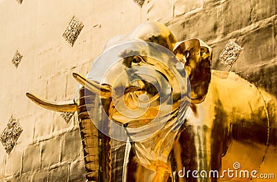 Pagoda with Golden elephant statue, Phra Sing Temple Wat Phra S Editorial Stock Photo