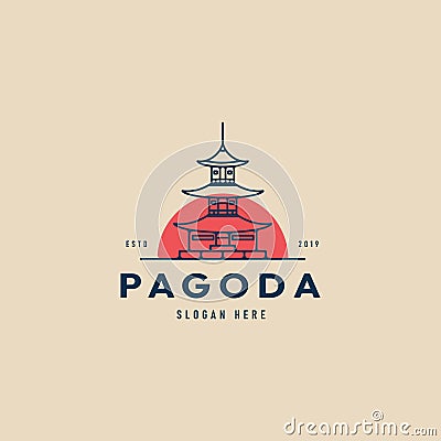 pagoda line art logo japanese , icon and symbol, vector illustration design Cartoon Illustration