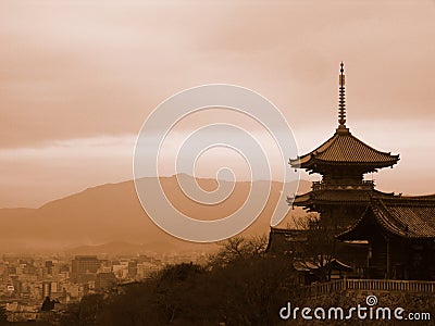 Pagoda Overlooking Kyoto Japan Stock Photo