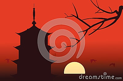 Pagoda Silhouette Stock Photo