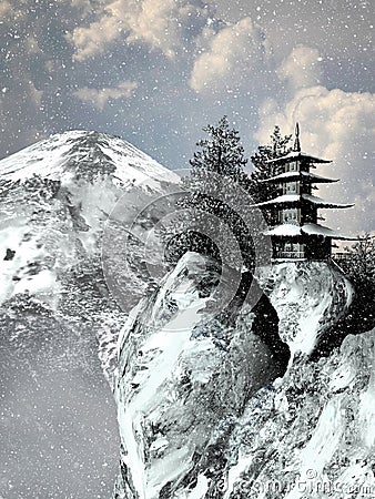 Pagoda and snow Stock Photo