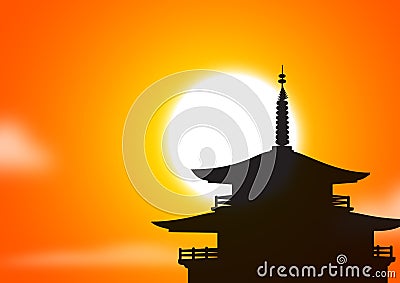 Pagoda sunset silhoutte Stock Photo