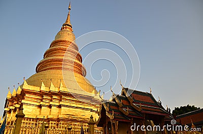 Pagoda in Wat Phra That Hariphunchai at Lamphun north of Thailand Stock Photo