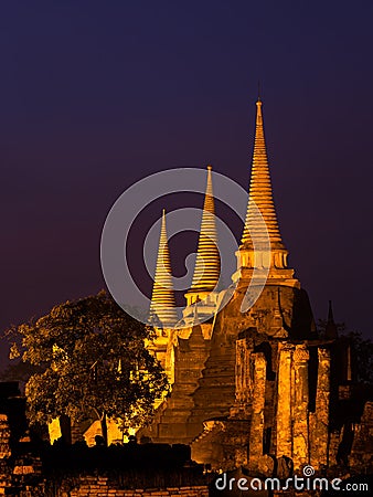 Pagoda at wat phra sri sanphet temple at twilight, Ayutthaya Stock Photo