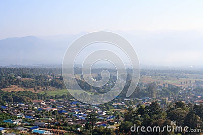 Pai view in winter at morning, thailand. Stock Photo