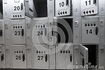 Paid luggage storage on the bus station Stock Photo