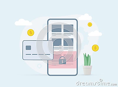 Paid Online content available only after payment concept. Pay after reading member subscriptions service. Smartphone Vector Illustration