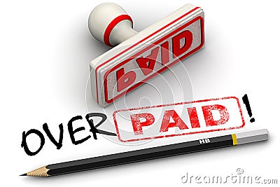 Paid and overpaid. Corrected seal impression Stock Photo