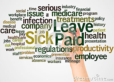 Paid Sick Leave word cloud and hand with marker concept Stock Photo