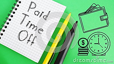 Paid Time Off is shown on the photo using the text and picture of clock Stock Photo