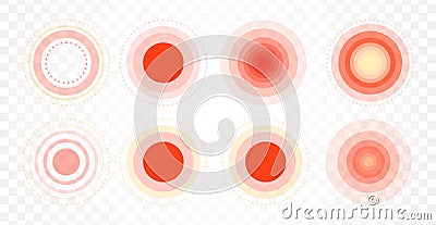 Pain area icon set. Radial red circles. Target flat gradient. Pain spot. Medical symbols collection for pharmacy Vector Illustration