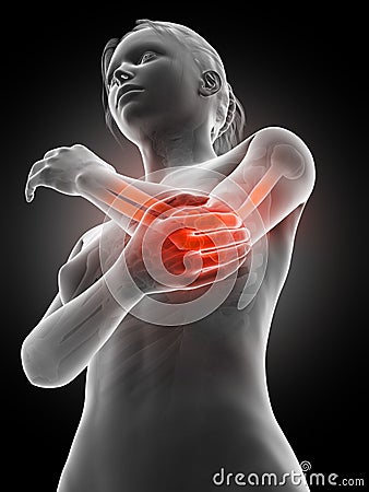 Pain in the elbow joint Cartoon Illustration