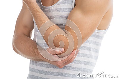 Pain in an elbow. Stock Photo