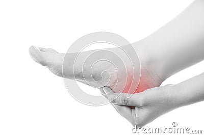 Pain in the female foot Stock Photo