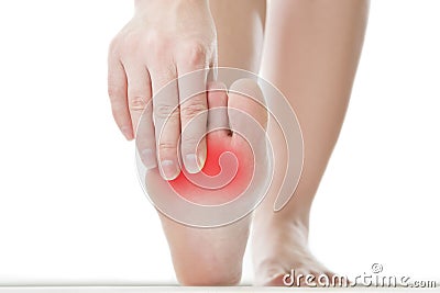 Pain in the female foot Stock Photo