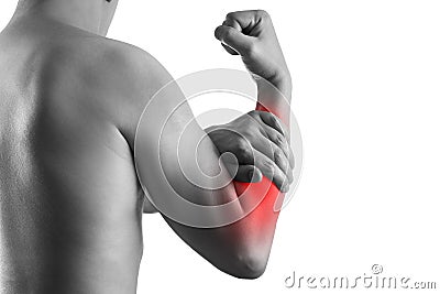 Pain in forearm, muscle inflammation, isolated on white background Stock Photo