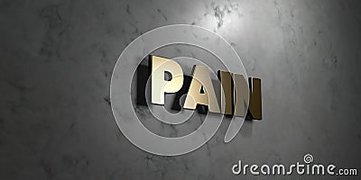 Pain - Gold sign mounted on glossy marble wall - 3D rendered royalty free stock illustration Cartoon Illustration