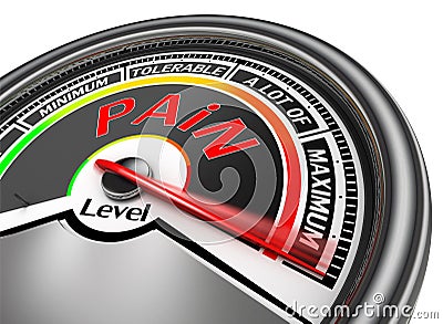 Pain level conceptual meter indicate maximum Stock Photo