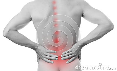 Pain in the lower back in men Stock Photo