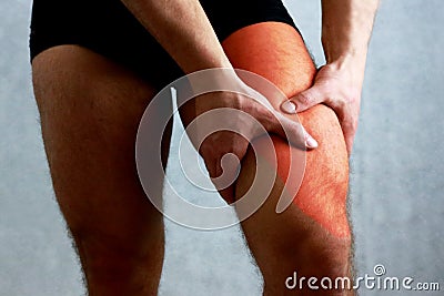 Pain quadriceps femoris Thigh pain legs fit muscle Stock Photo