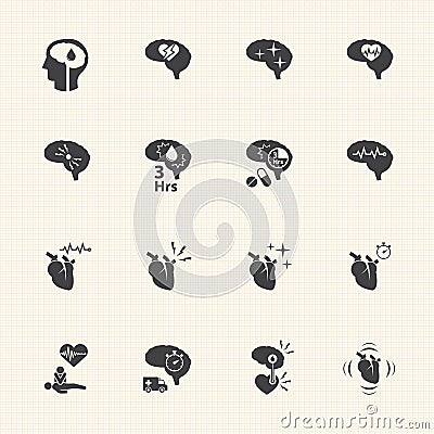 Pain and symptom of stroke disease , Vector icons set Vector Illustration