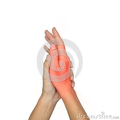 Painful hand of Asian man. Concept of cellulitis and hand muscles pain Stock Photo