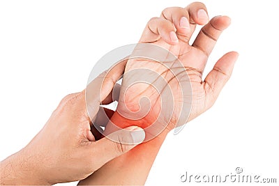 Painful hand on white background Stock Photo