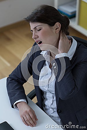 Painful tense of neck Stock Photo