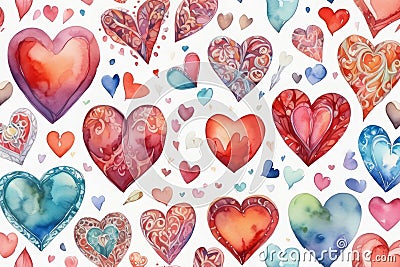 Paining different colorful hearts set. Hand drawn. Generative AI Stock Photo