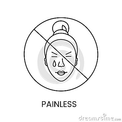 Painless line icon in vector, illustration of a woman with pain on her face. Vector Illustration