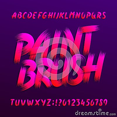 Paint brush alphabet font. Uppercase brushstroke grunge letters and numbers. Vector Illustration