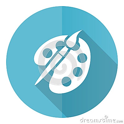 Paint brush blue round flat design vector icon isolated on white background, palette, art illustration in eps 10 Vector Illustration